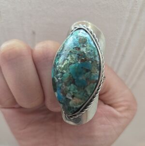 LARGE TURQUOISE COLOR STONES RING SIZE ADJUSTABLE FASHION